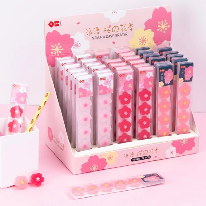

5 Pcs/pack Lovely Flower Cherry Blossoms Sakura Rubber Pencil Erasers Students Correction Eraser School Office Supply Stationary