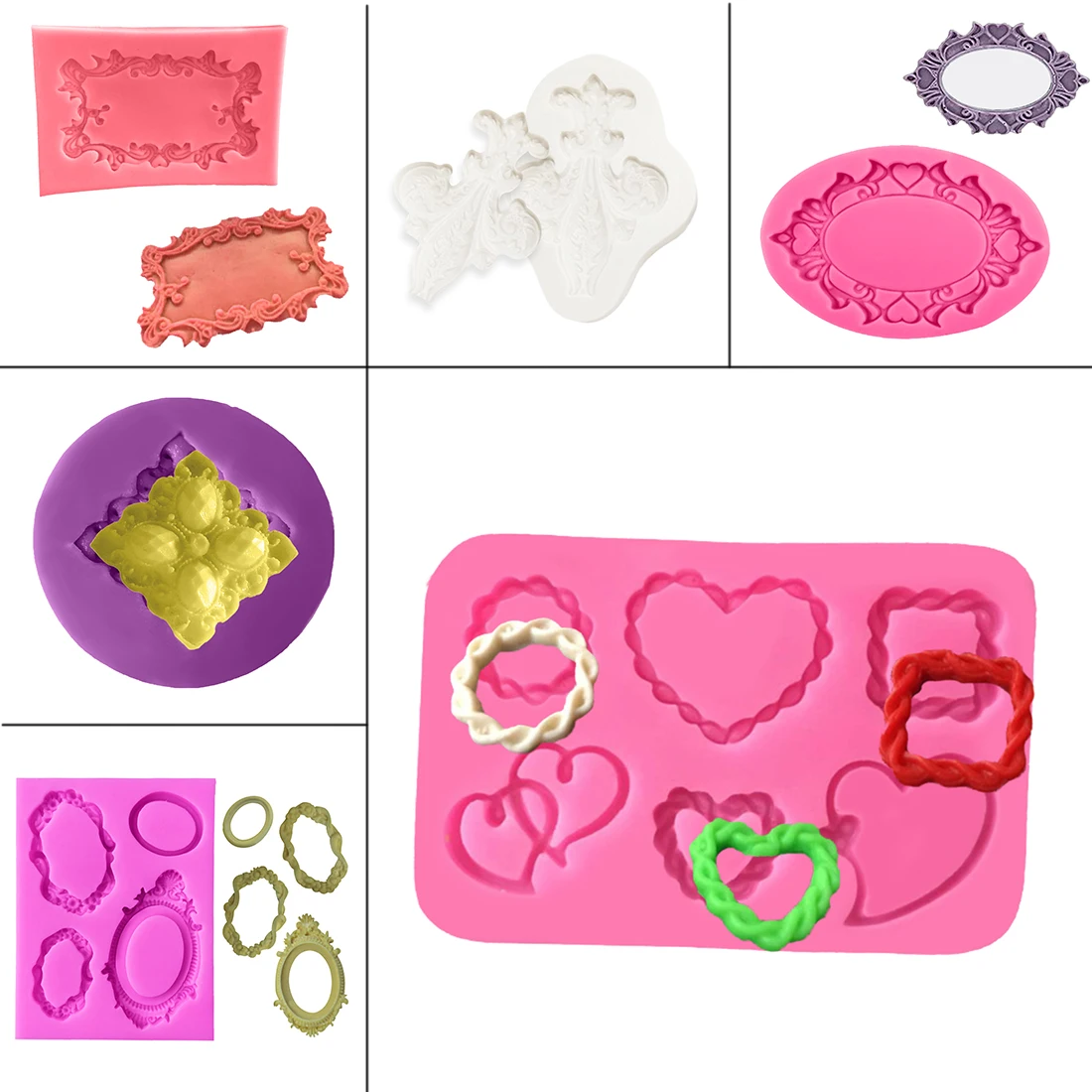 

Kitchen DIY Tool 1PC Retro Mirror Frame Diamond Silicone Chocolate Mold Cake Decorating Tools Soap Mold Cake Stencils Baking Pan