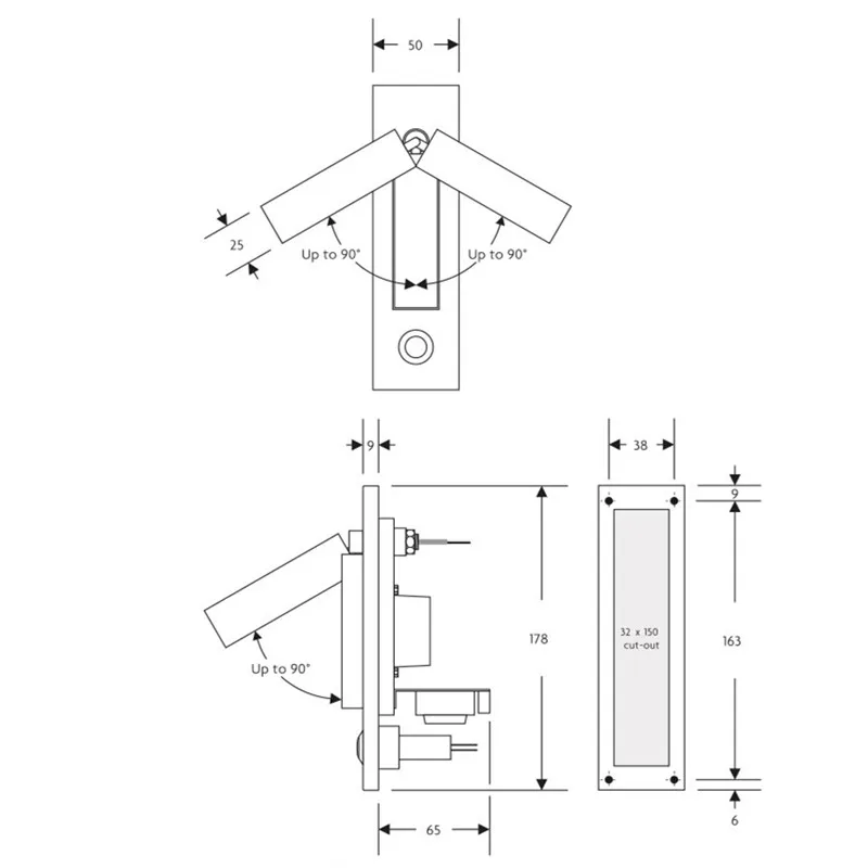 Topoch Bedroom Night Light White 3W Rectangular Head Swivels 90degree Left/Right/Forward Docks into Semi-Recessed Backplate