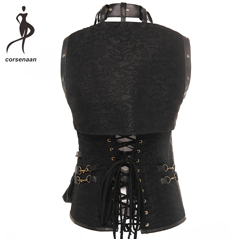 Ceny Czarne damskie spiralne stalowe bez kości Goth Retro Overbust Steampunk gorset gorset z kurtką Plus rozmiar 926 #