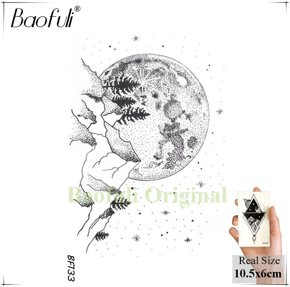 Baofuli المحيط موجة الجسم الفن تاتو هندسية مثلث المؤقتة الوشم الأسود وهمية الوشم Forset الماس الجبلية غالاكسي النساء الرجال