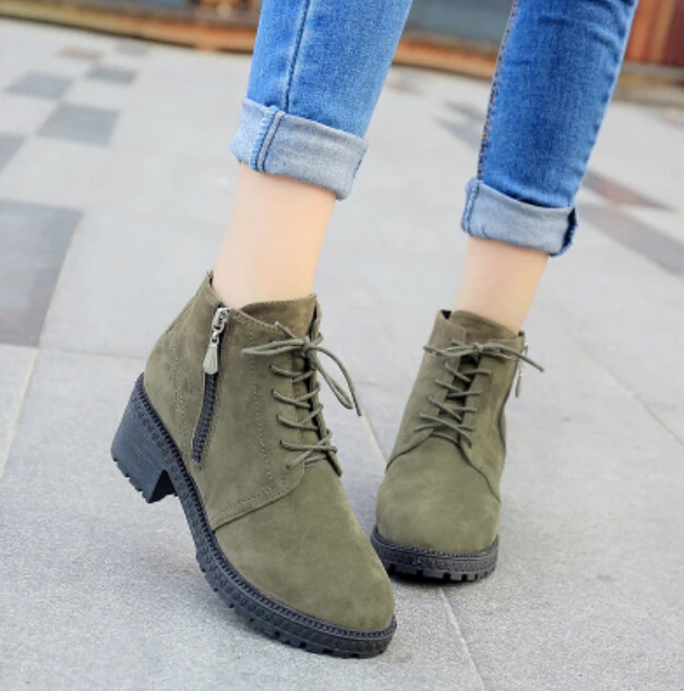2018new Automne hiver Femmes Cheville Bottes plate,forme Talons Lace up Casual Chaussures Femme Rétro