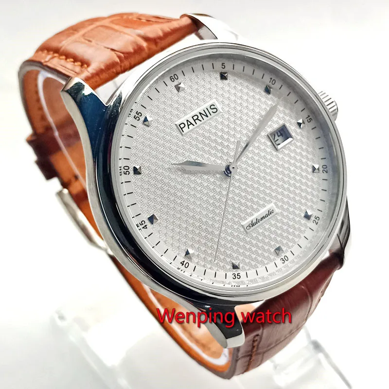 

Parnis 43mm black / white dial silver hands power reserve ST 2542 Automatic mens watch W1912