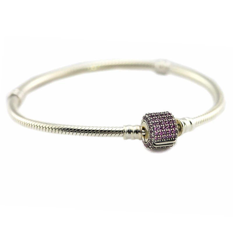 

2016 Autumn new Signature Clasp Bracelet Fancy pink CZ 925 Sterling Silver Compatible with Europe jewelry for women wholesale