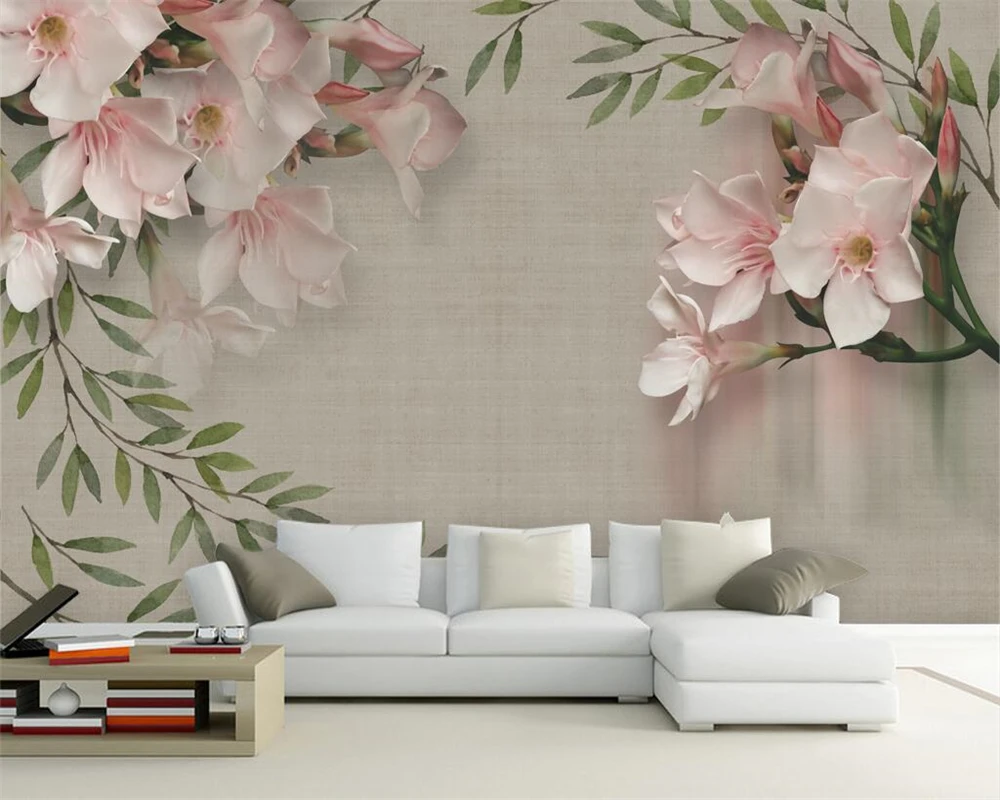 

Beibehang Custom wallpaper retro elegant pink floral sofa TV background wall living room bedroom home decor mural 3d wallpaper