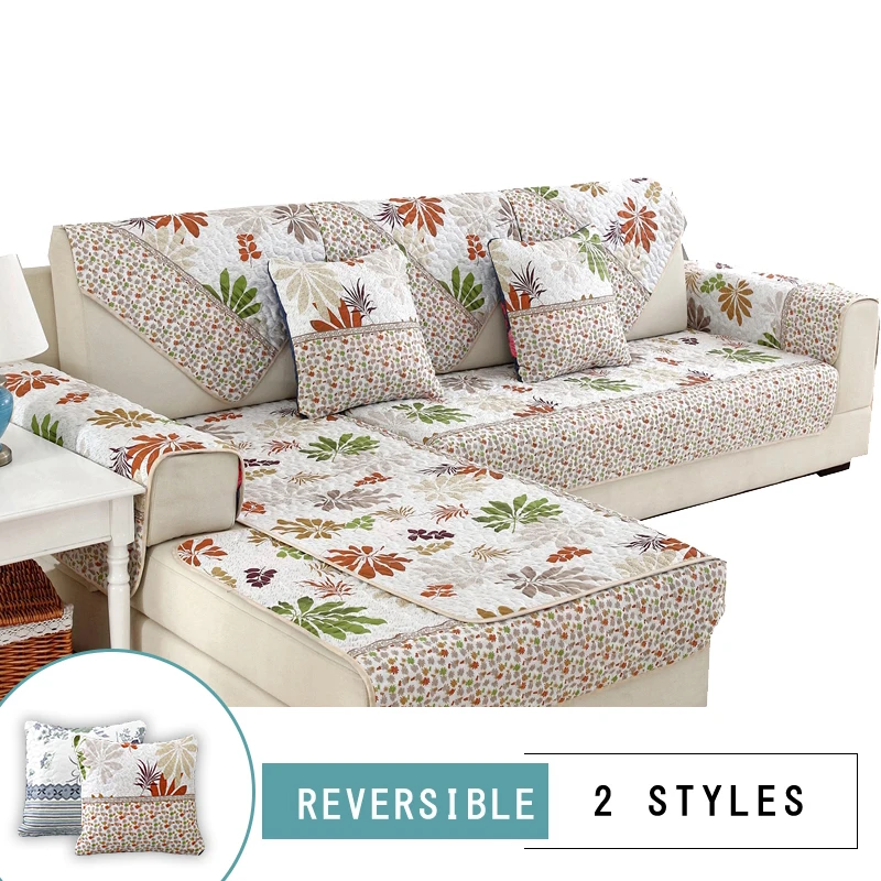

Reversible Sofa Covers For Living Room Furniture Protector Maple leaf Patterned Dust Proof couch cover