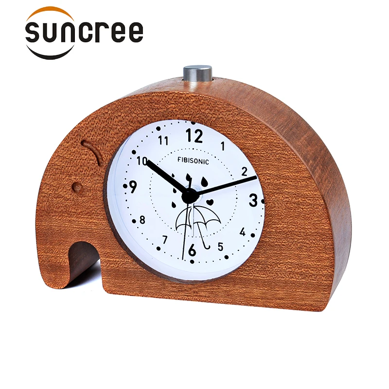 Elephant Modern Snooze Sweep Movement Backlight Wood Alarm Clock For
