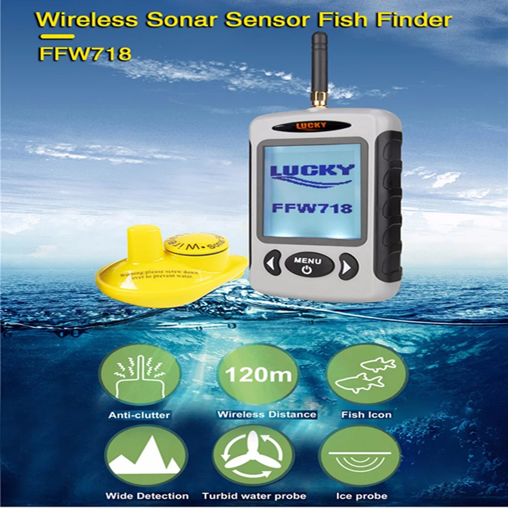 

LUCKY FFW718 Wireless Fish Finder Sonar Sensor Transducer Detector For Fishing Visual Display 2.2 Inch LCD Sonar Fishfinder