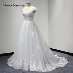 Vestido de noiva настоящие образцы кепки рукава Свадебное платье кружево для любимых с открытой спиной Свадебные платья Линия Robe de mariage MN101