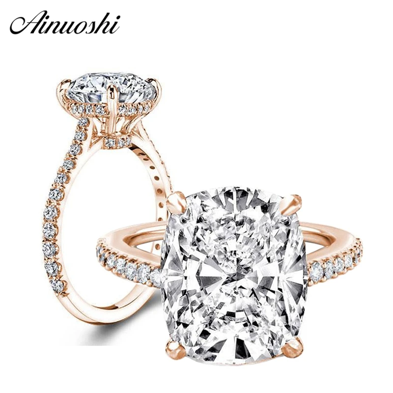 AINOUSHI Luxury 3 Carat Cushion Cut Ring High Setting Halo