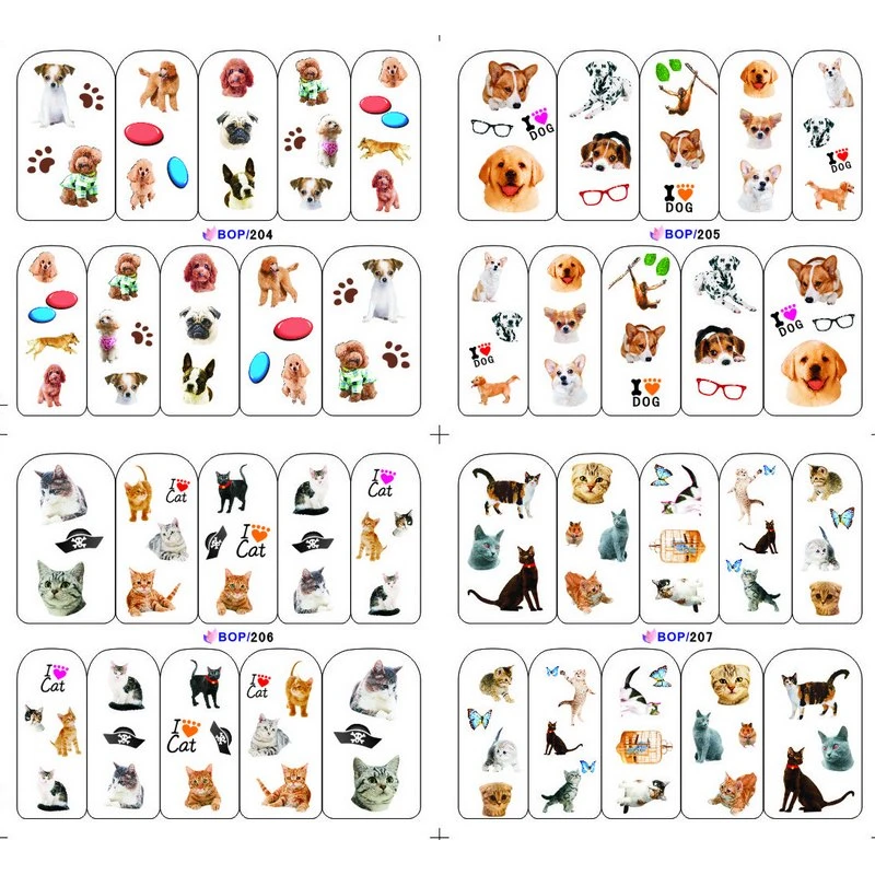 

4 PACKS / LOT PET CAT DOG ANIMAL NAIL TATTOOS STICKER WATER DECAL NAIL ART BOP204-207