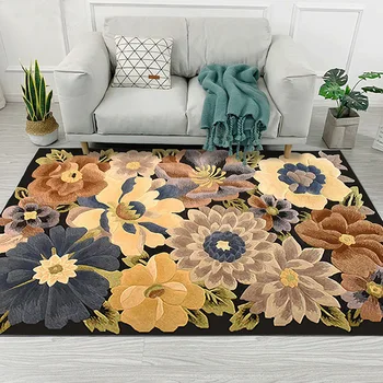 

3D Blooming Peony Flowers Pastoral Country Floral Soft Flannel Floor Foot Mat Bathroom Parlor Living Room Decor Carpet Area Rug