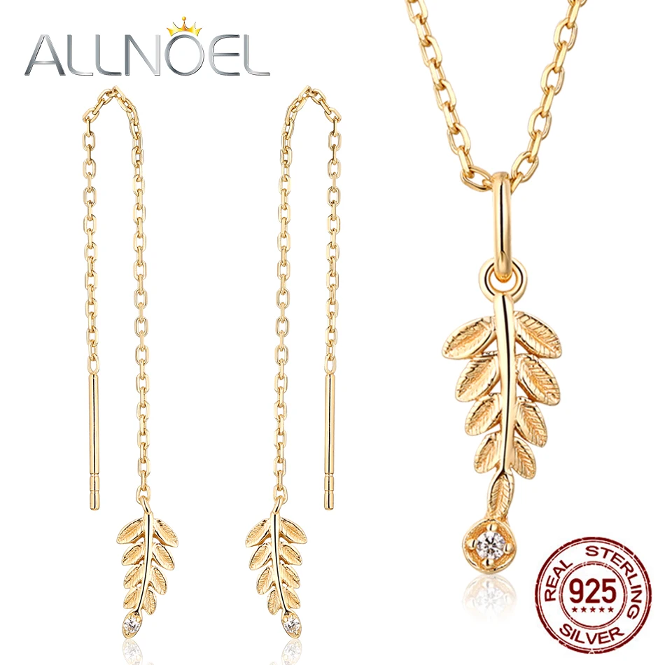 

ALLNOEL White Zircon Gemstone Fine Jewelry Sets For Women Diamond Necklace Earrings 100% Sterling Silver 925 Gold Wedding Gift