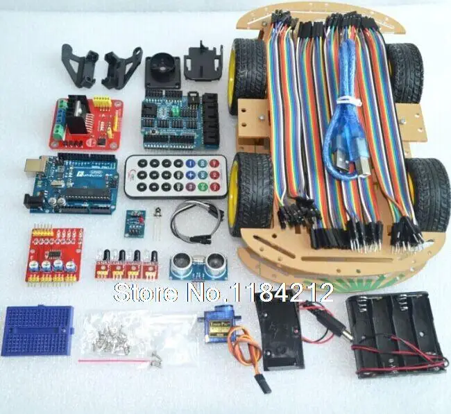 Многофункциональная 4WD Robot Car Наборы Ультразвуковой Модуль UNO R3 MEGA328P