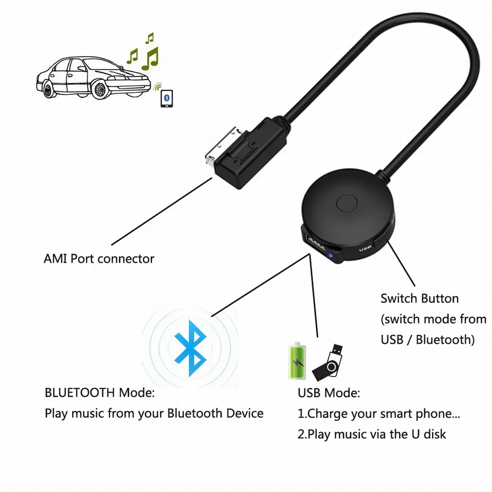 Auto MDI AMI MMI AUX Bluetooth4.0 USB зарядный кабель для VW Golf Passat Tigua Audi A6L A8L Q7 A3 A4L A3 A4 A6 A5 A1 S5 Q5 B6 B8 C6 B7 C7