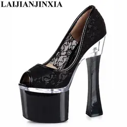 LAIJIANJINXIA/Новые пикантные шелковые женские туфли-лодочки для танцев на шесте туфли на платформе и высоком каблуке 18 см вечерние туфли для