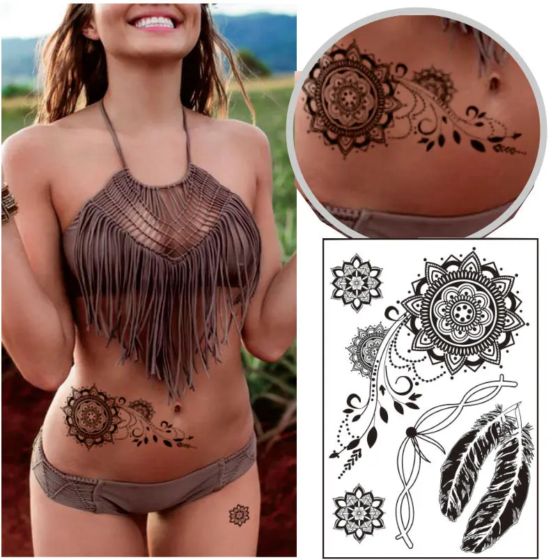 146 20 De Réduction Bh 14 Joli Tatouage Temporaire Noir Au Henné élégant Pour Pied Avec Motif De Bracelet En Plumes Autocollant Inspiré In