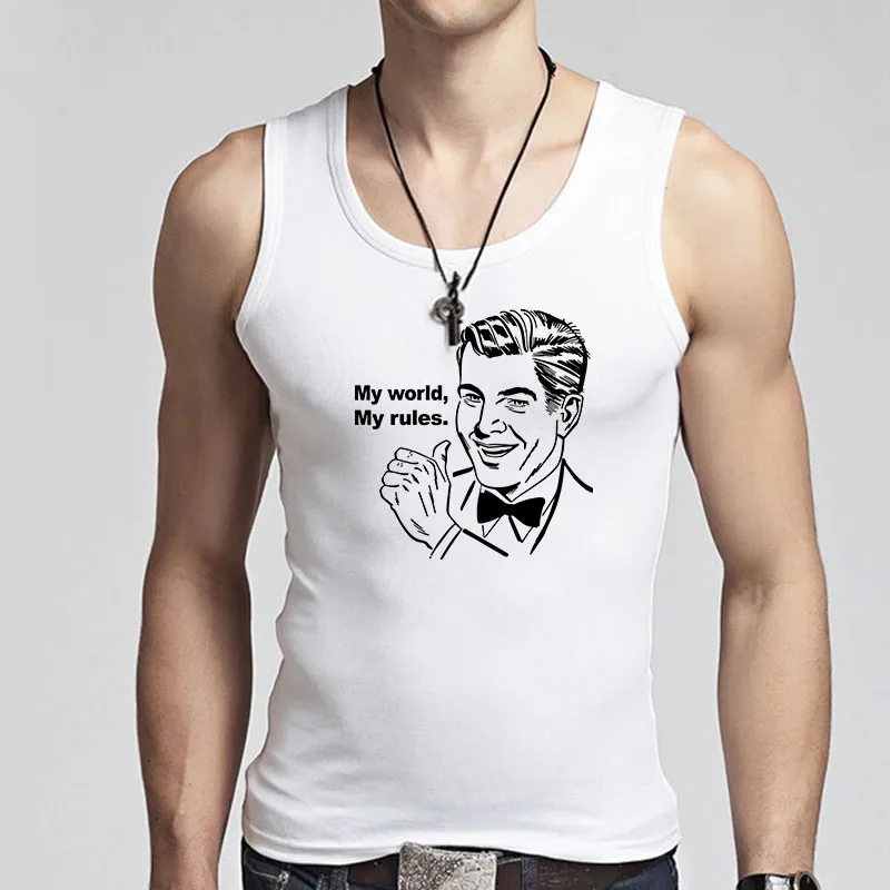 Novelty My World My Rules Men's Tank Tops Cool Shirt Vest Printed Unique Design Male Singlets