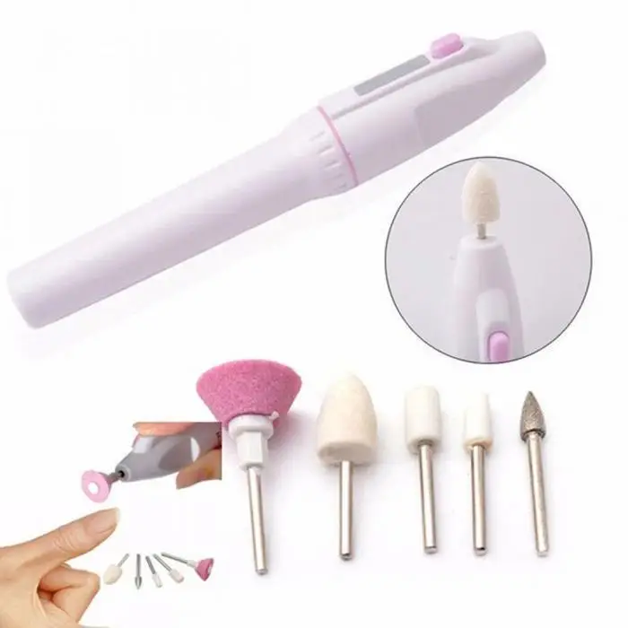 Portable Electric Nail Art Polisher Grinder Powered by 2 AA batteries. Home Manicure White All Skins Tool