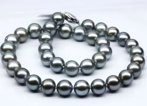 

Free Shipping >>>>> Superb 18"11-12mm Natural Tahitian genuine black peacock round pearl necklace