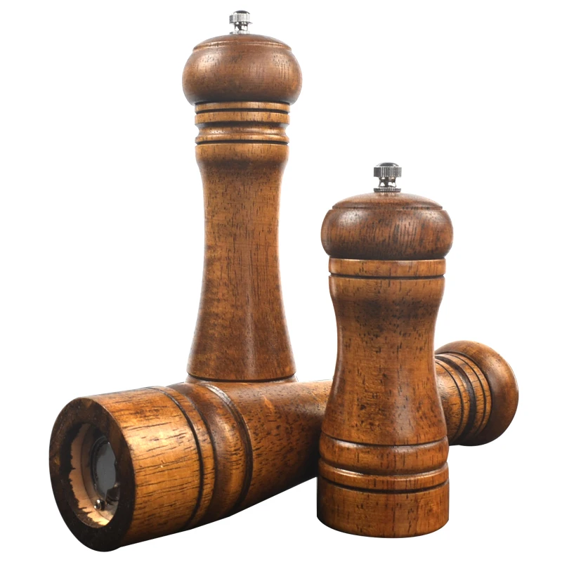 Salt and Pepper Grinder Rubber Wooden Pepper Grinder Mill Durable Adjustable Knob for Spices Shaker Tools