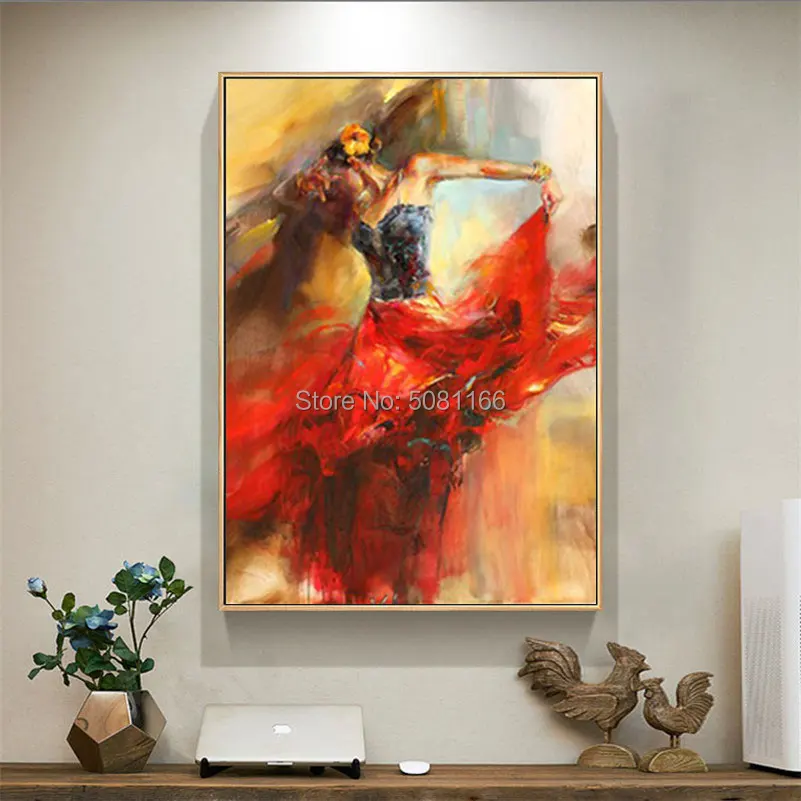 

hand painted Abstract spanish lady Portrait Oil Painting Red skirt girl picture Bullfighting dancer canvas Painting home decor