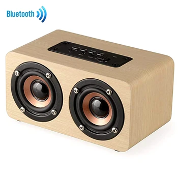 

Portable Wood Bluetooth Speaker with HIFI Stereo Sound, 1500mAh Handcrafted Retro Wireless Louderspeaker with MIC Dual Subwoofer