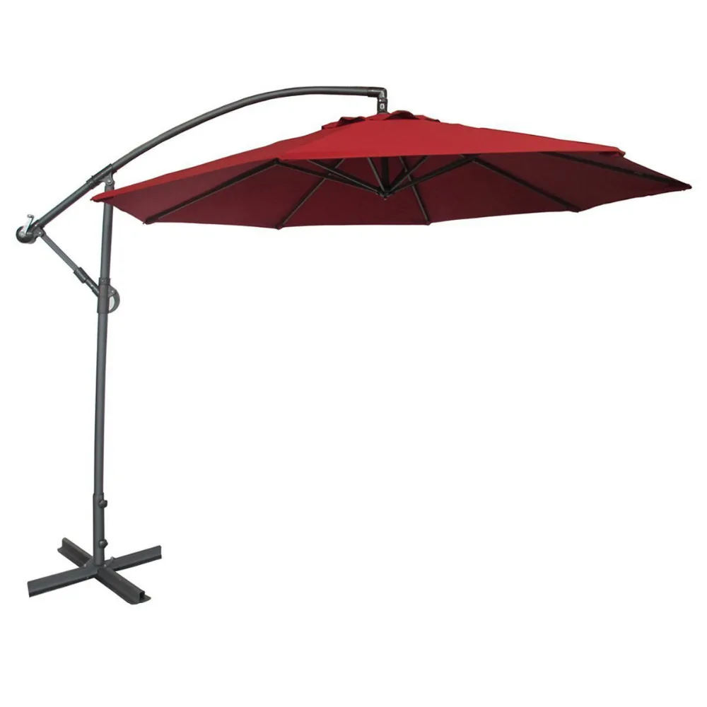 Abba Patio 10 Ft Offset Cantilever Patio Umbrella with Base and Crank Air Vented Top Red