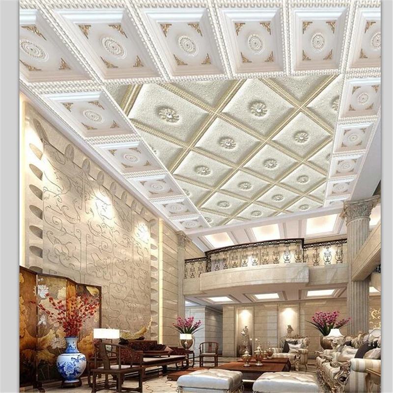 

beibehang Custom wallpaper European embossed white Plaid Sandstone Zenith Ceiling Background Living Room Bedroom 3d Wall paper
