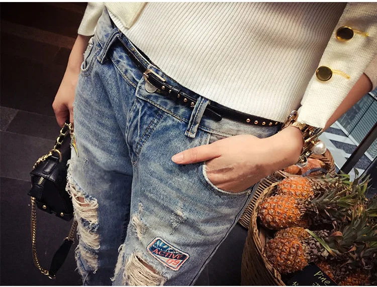 new Boyfriend Ripped Jeans Women Denim Pants Boyfriend High Waist Jeans Sexy Hole Loose Pants blue Plus Size 5XL Casual Female