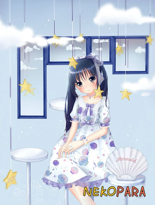 Нарядное платье в стиле Лолиты для девочек Kirakira Kawaii; летнее платье-баллон с короткими рукавами; цвет белый, синий