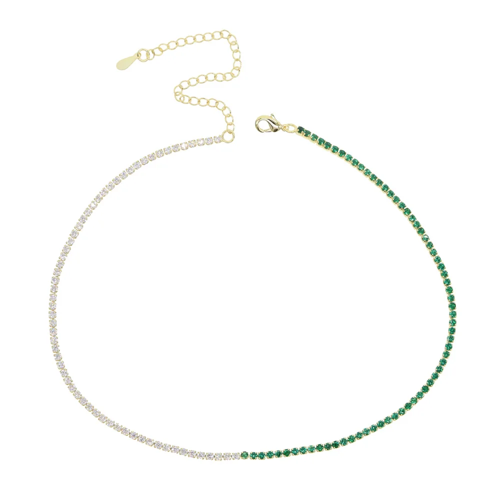 

summer charm gold color choker necklace with rainbow white cz tennis chain with green blue black red tiny link necklace jewelry