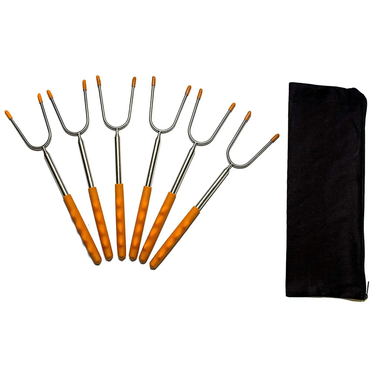 

6 Premium Marshmallow Roasting Sticks 45 Inches Extra Long Extendable Stainless Steel Skewers Telescoping BBQ Forks for Hot Do