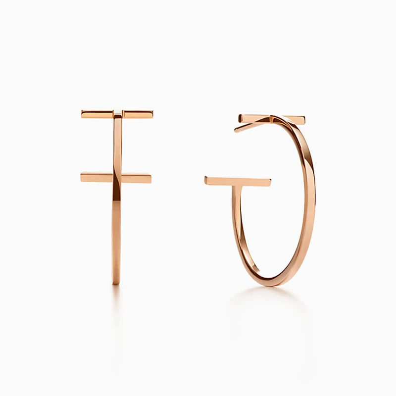 

SHINETUNG Original 100% S925 Sterling Silver Rose Gold T Font Trendy Earrings Women Logo Luxury High-End Jewelry