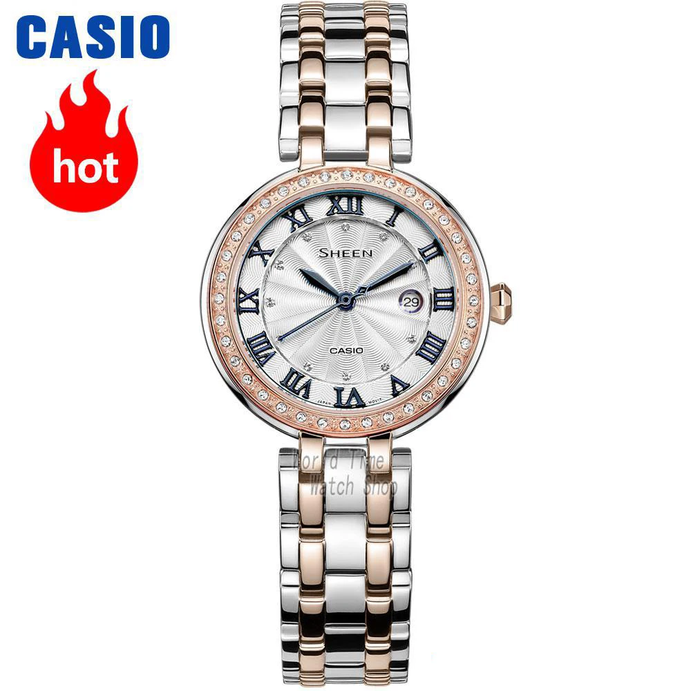 Часы Casio SHEEN женские часы Swarovski Crystal топ класса люкс комплект 50м Водонепроницаемые кварцевые женские часы женские Розовое золото Подарки Часы Спортивные часы relogio feminino reloj mujer montre homme bayan