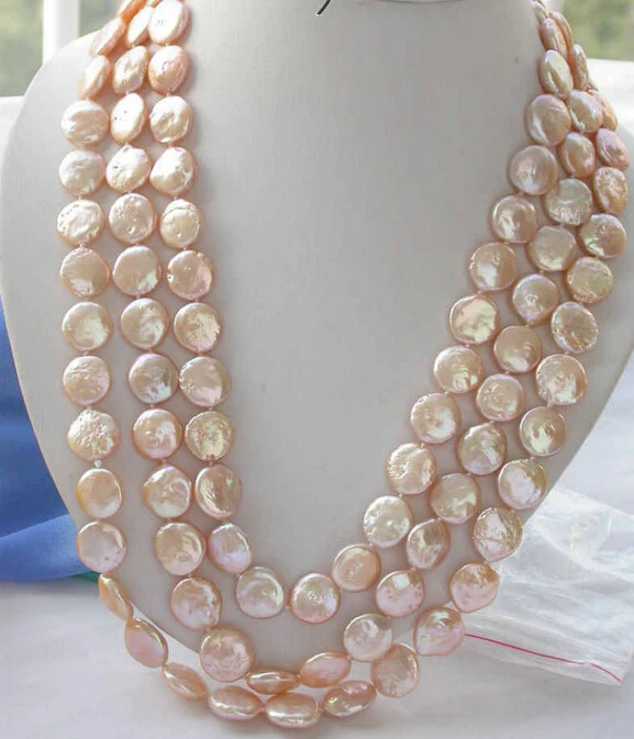 

FREE shipping>>>>z3402 REAL 65" 14mm pink coin freshwater pearl necklace new