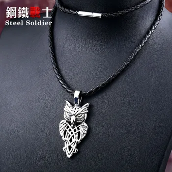 

steel soldier punk rock owl necklace pendant drop shipping wholesal stainless steel animal jewelry