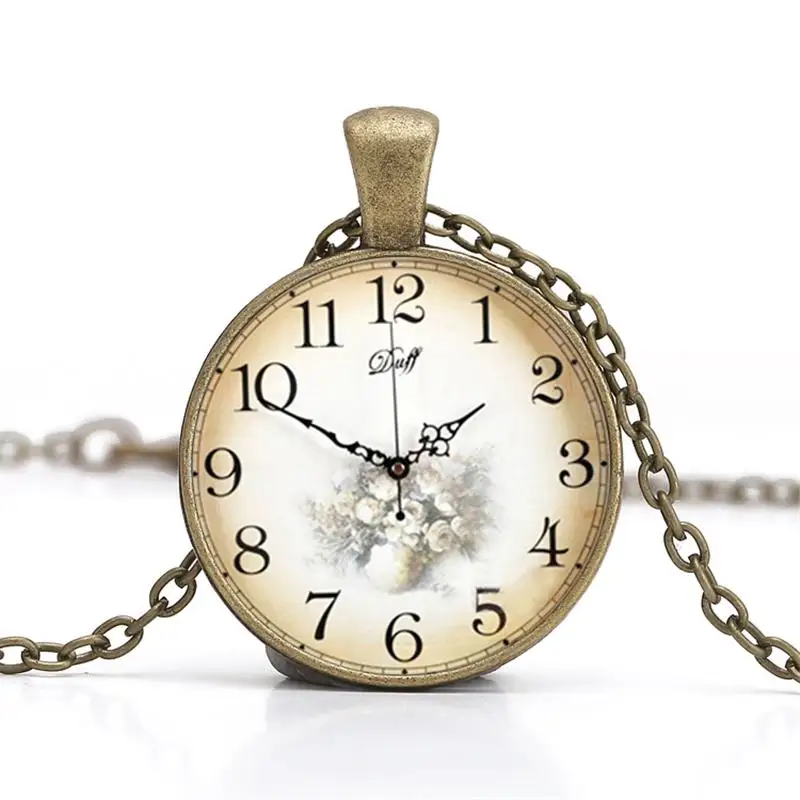 JUST ABOUT TIME Clock Glass Cabochon Pendants Necklaces Large Pattern