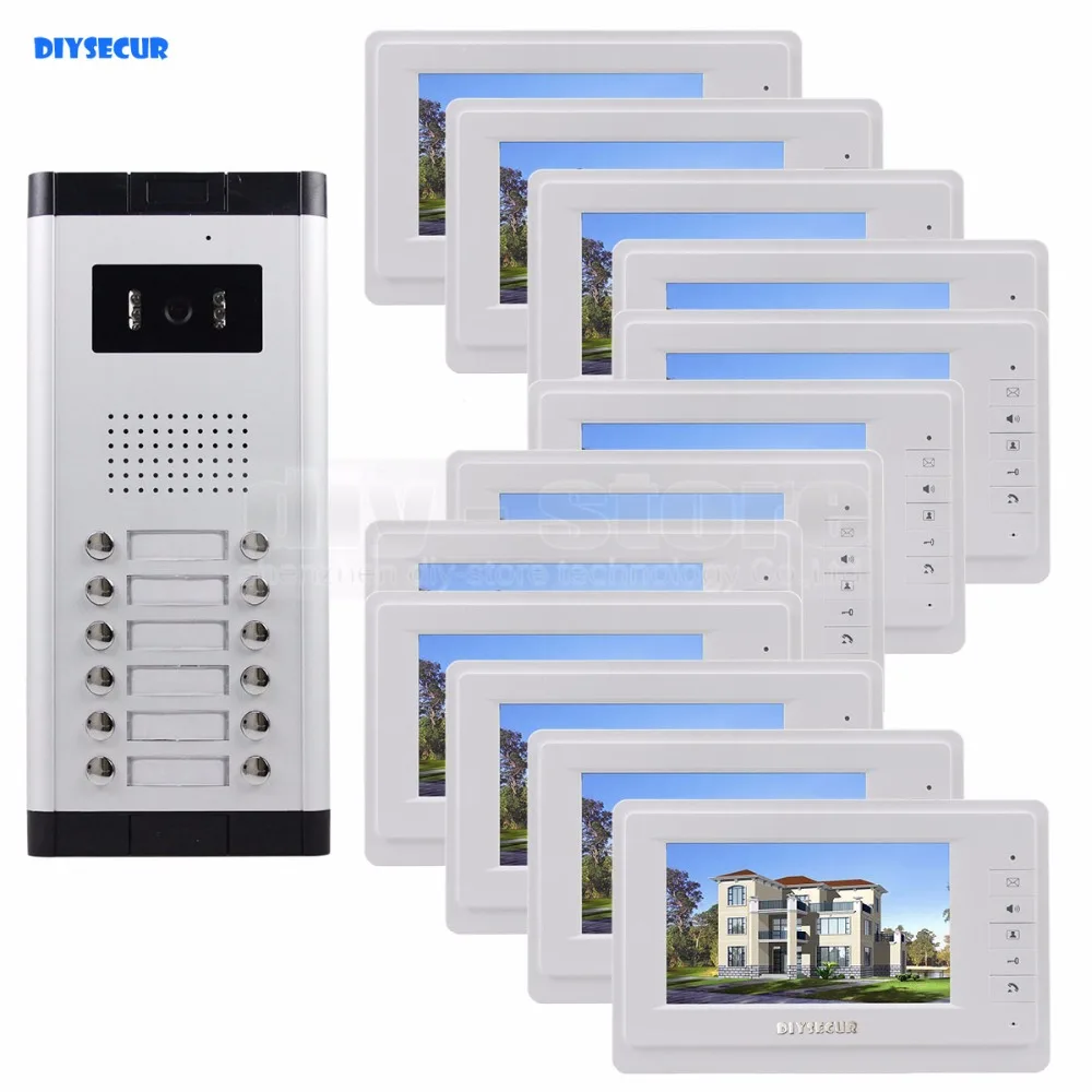 DIYSECUR Quality 7\ 4-Wired Apartment Video Door Phone Audio Visual Intercom Entry System IR Camera For 12 Families DIYSECUR Quality 7\ 4-Wired Apartment Video Door Phone Audio Visual Intercom Entry System IR Camera For 12 Families