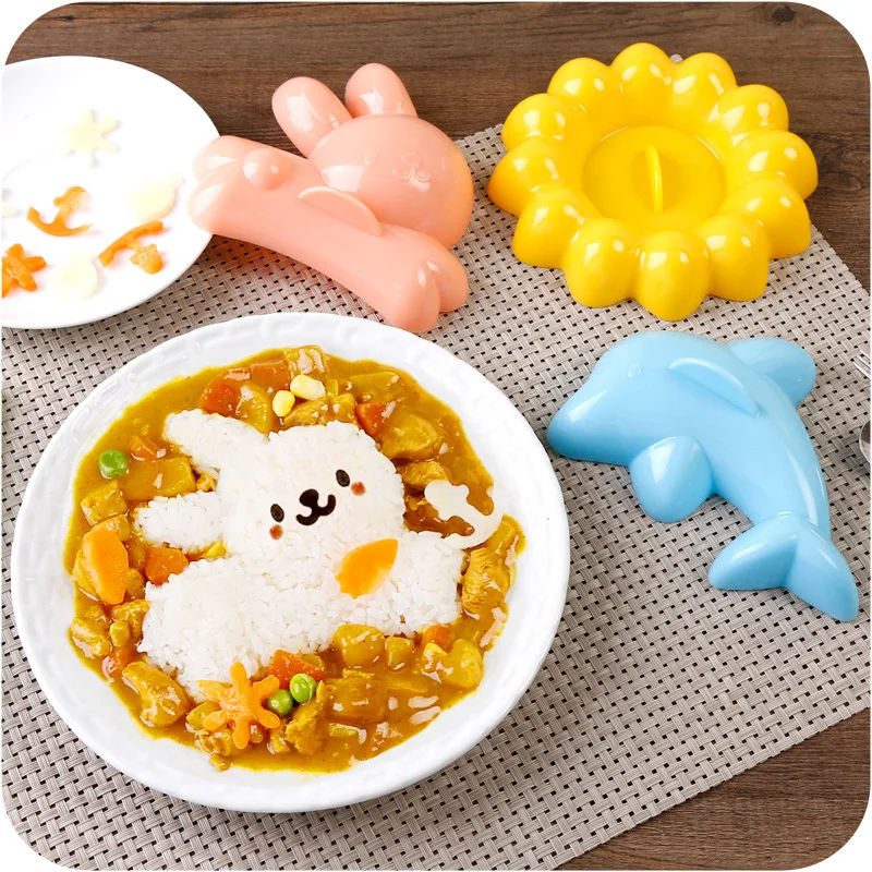 

4pc/set creative kids rice ball mold food cartoon animal shape breakfast lunch rice sushi abrasive kitchen supplies