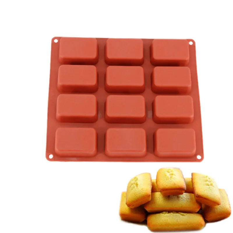 

12 Cavities Rectangle 3D Silicone Bread Molds For Cake Pans Cookie Chocolate Dessert Pie Pastry Baking Tray Decorating Tools