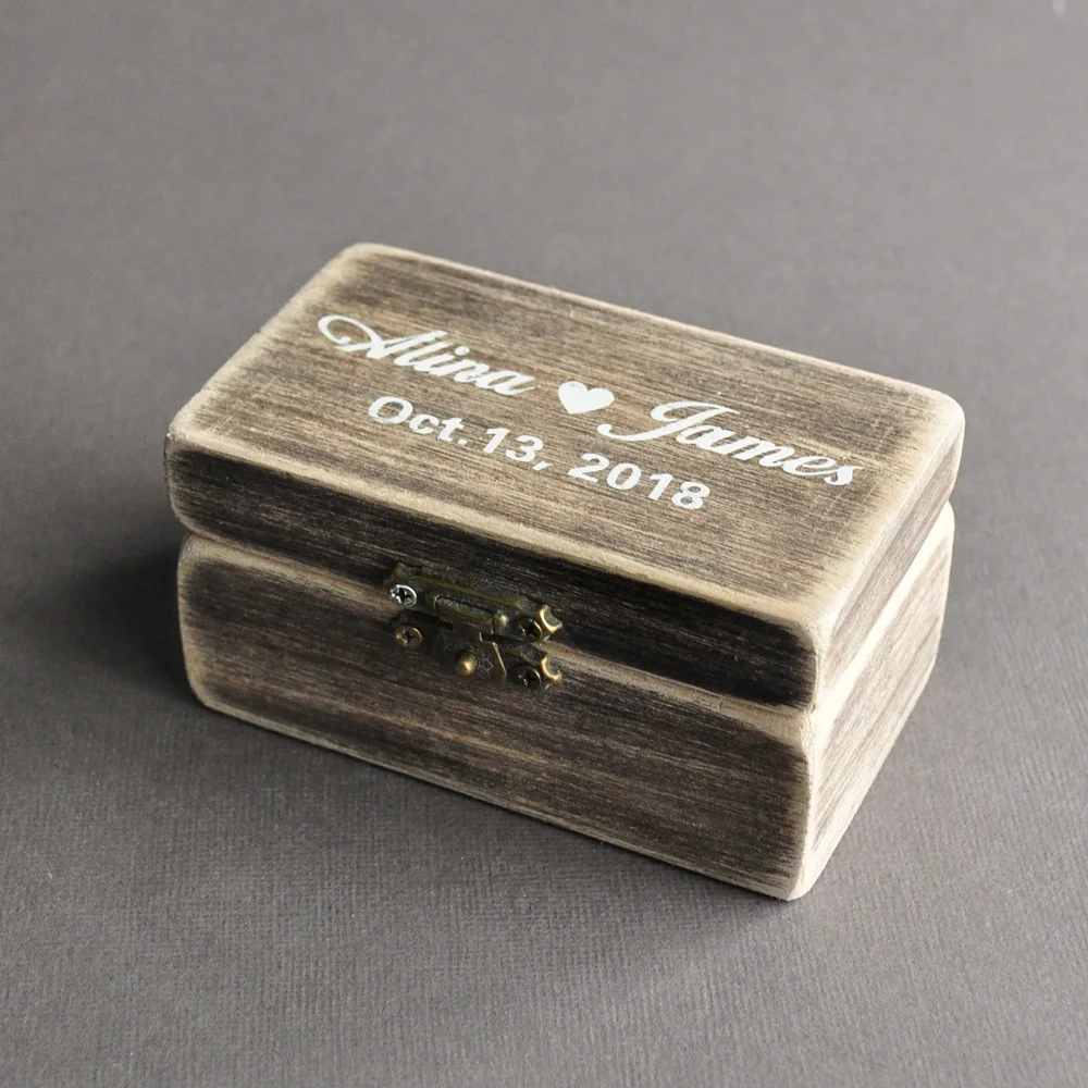 

Personalized Wood Ring Box Engagement Ring Box Customized Wedding Ring Holder Box Valentines Ring Bearer Box
