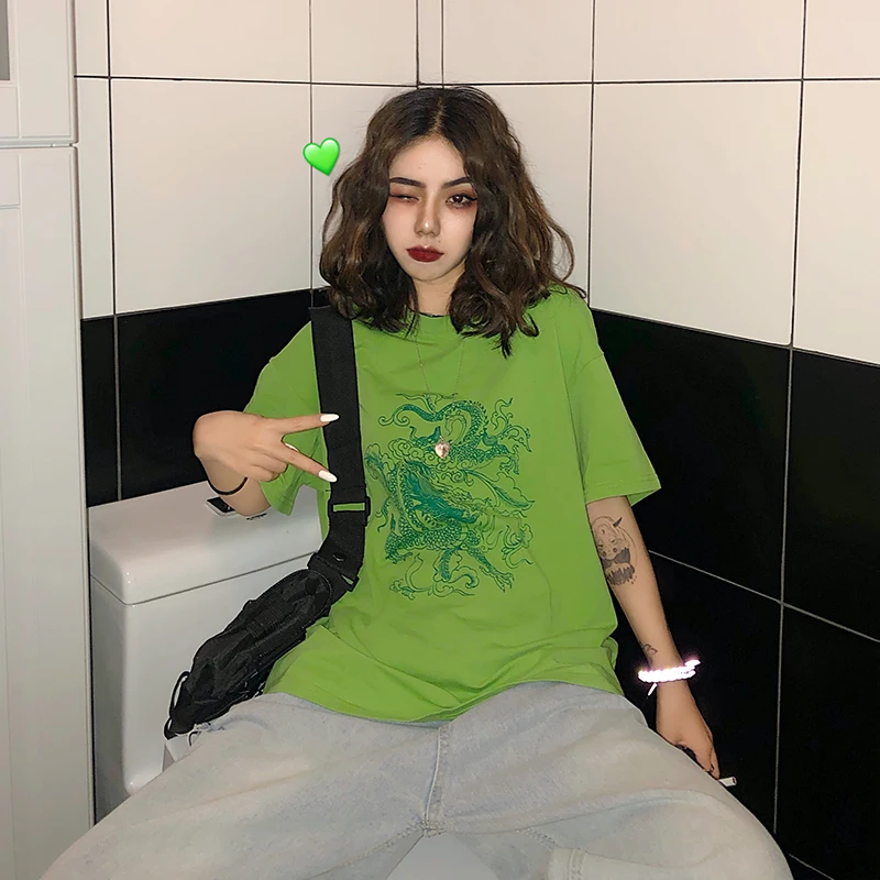 

Harajuku vintage dragon T-shirt short sleeve dropshipping clothes vegan Cotton stranger things gothic mesh top rick and morty bf
