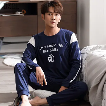 

BZEL Pajamas Sets Long Sleeve Sleepwear Round Neck Pijamas Long Sleeve Casual Home Wear Cotton Nightwear Letter 2Pcs/set L-3XL