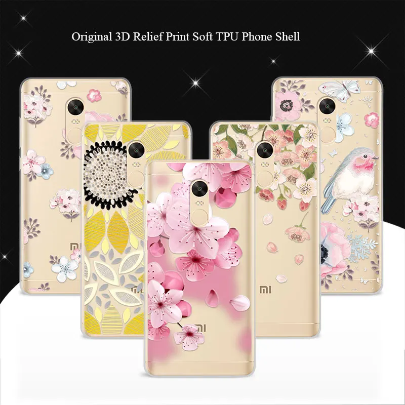 

For Xiaomi Redmi Note 4 5.5" Funda Case Cover 100% Genuine 3D Relief Print TPU Soft Phone Cases Coque For Redmi Note 4 Lace+Gift