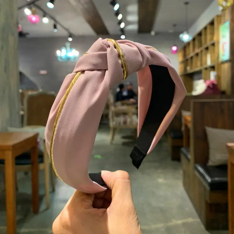 New Arrival Vintage Women Hairband Solid Color Soft Cross Knotted Headbands Wide/ Satin Ribbon Turban Bezel For Hair Accessories,3