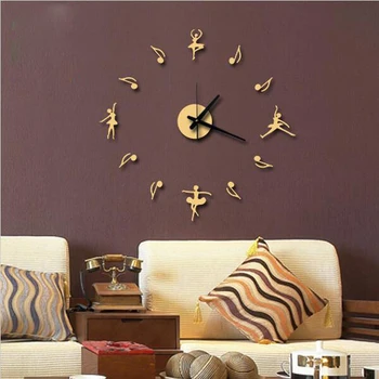 

free shipping New 3D Music Notes When Combined Flying High-end Diy Ballet Creative Clock Background Wall Clock Watch