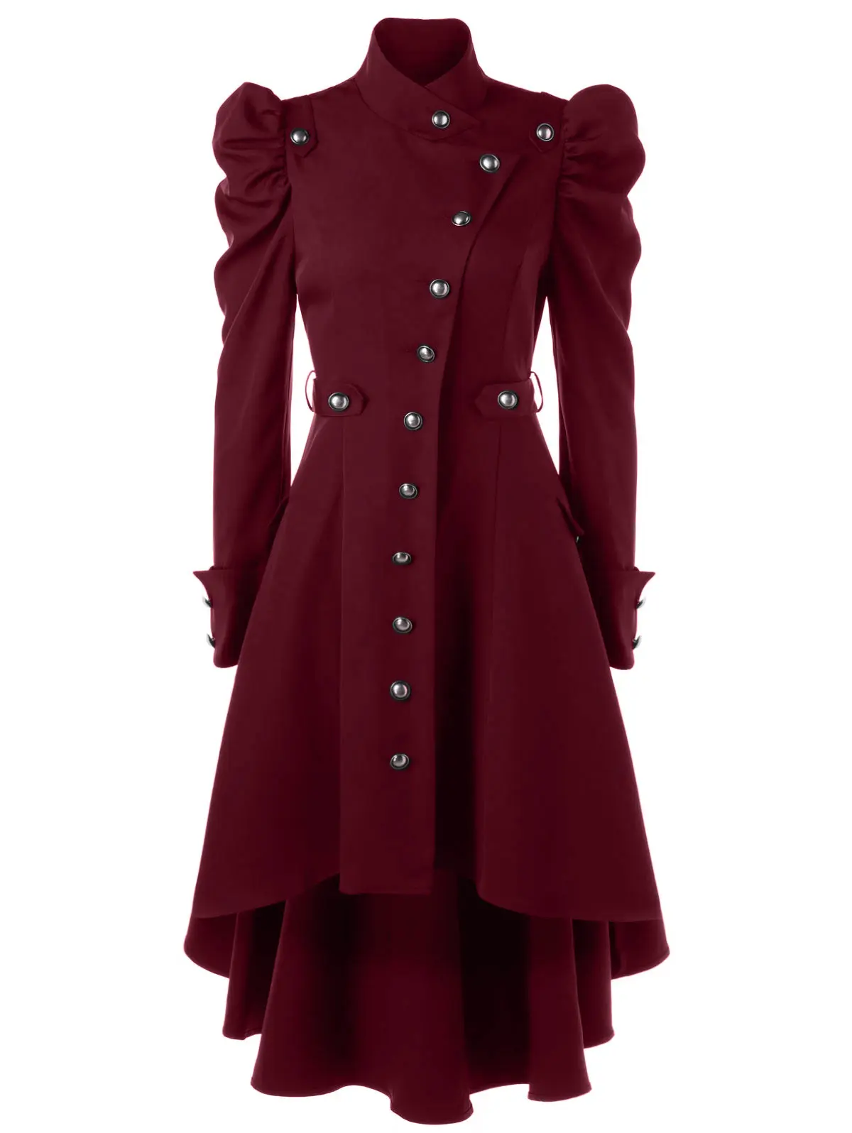 Wipalo, Женское зимнее пальто с пуфами на плечах, на пуговицах, с подолом, Тренч, новая мода, воротник-стойка, высокая талия, верхняя одежда, готическое пальто - Цвет: Red Wine