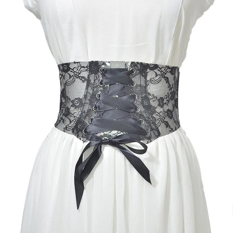 

LANMREM 2019 New Fashion PVC Transparent Lace Print Wide Girdle All-match Bandage Cummerbund Female's Clothing Accessories YE991