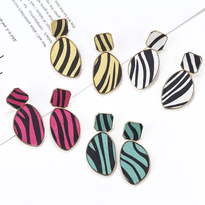 

AENSOA 4 Colors Zebra Print Cotton Drop Earrings Boho Geometic Big Hanging Pendant Earring 2019 Women Party Statement Jewelry